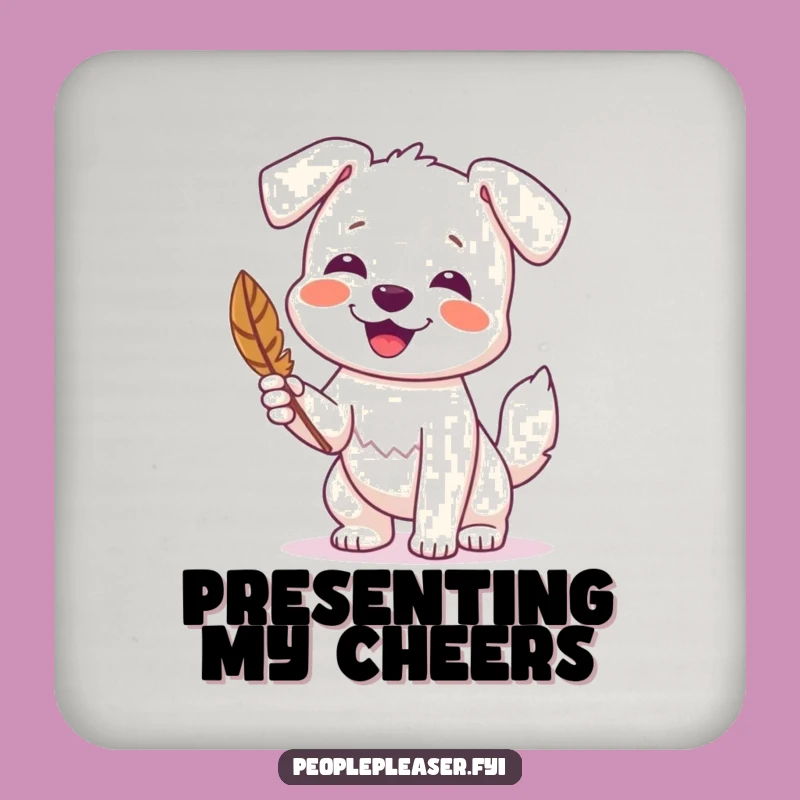 Funny Dog Feather Coaster: Coaster with a happy dog and feather, a funny gift.