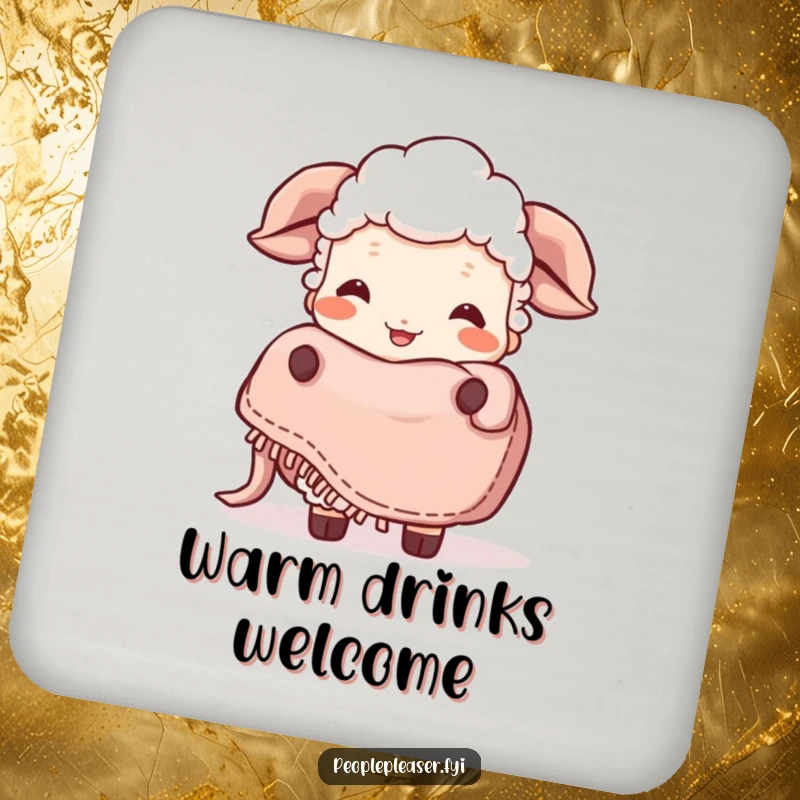 Funny Sheep Coaster: A happy, giggling sheep character offers a soft blanket, great for protecting surfaces. Adorable funny gift!