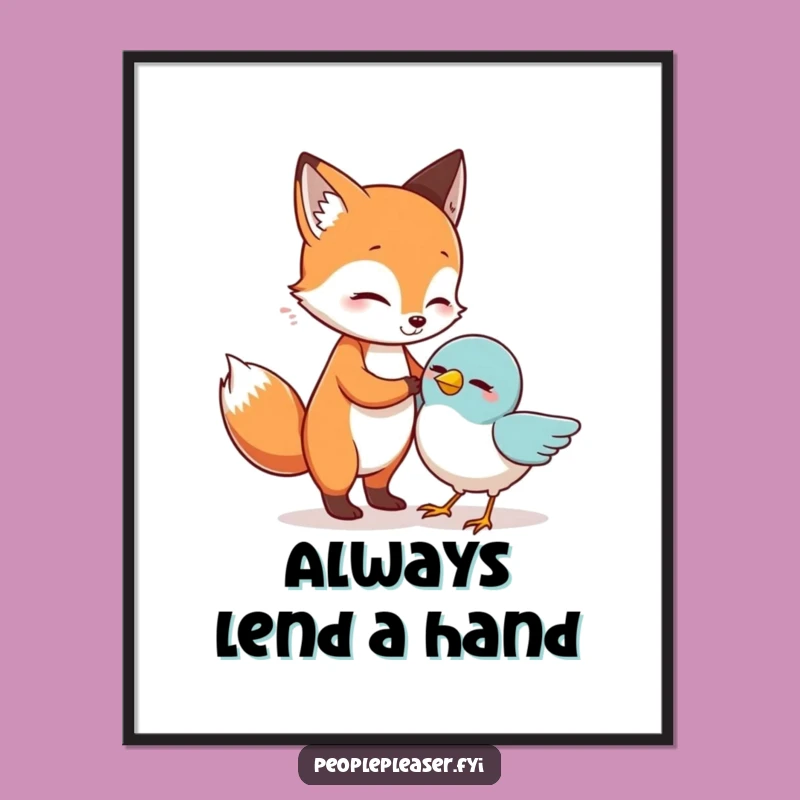 Funny Fox Helping Bird Poster: Charming Art Print, Perfect Humorous Wall Decor