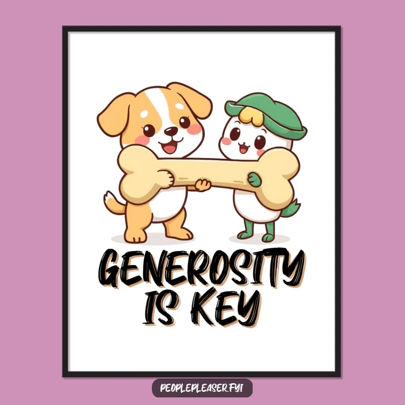 Funny Dog Bone Poster: Adorable cheerful dog offering a giant bone, a charming funny gift for any wall.