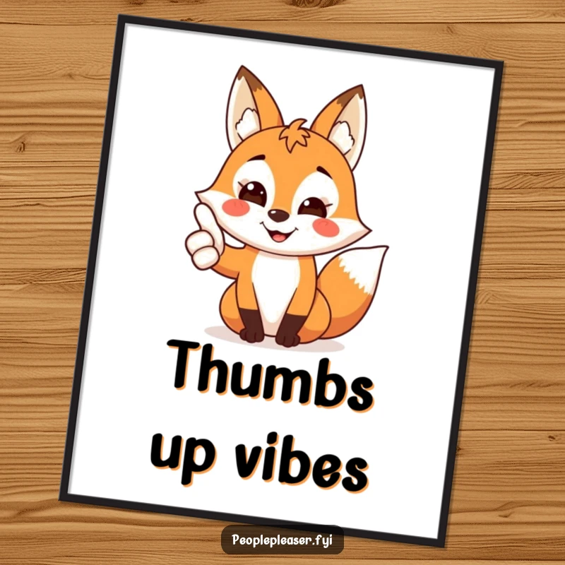 Funny Fox Poster depicting a friendly fox character giving a thumbs up with a big smile, perfect for inspiring positivity.