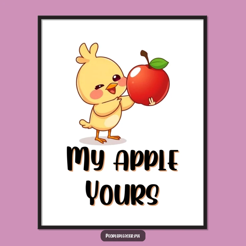 Funny Giggling Bird Apple Poster - Whimsical Art Gift