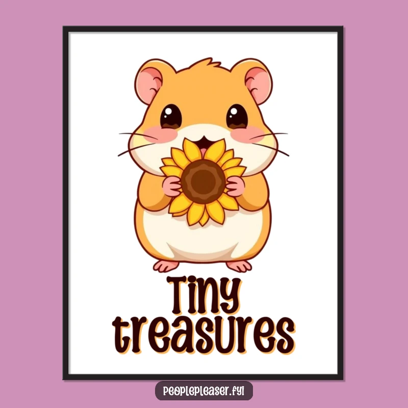 Funny Hamster Seed Poster: Charming content hamster offering a sunflower seed, a delightful funny gift for any room.