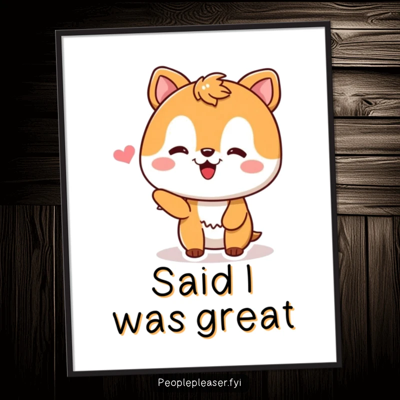 Funny Poster featuring a delighted animal character with a happy expression, clearly pleased after receiving a compliment, bringing cheer to the room.