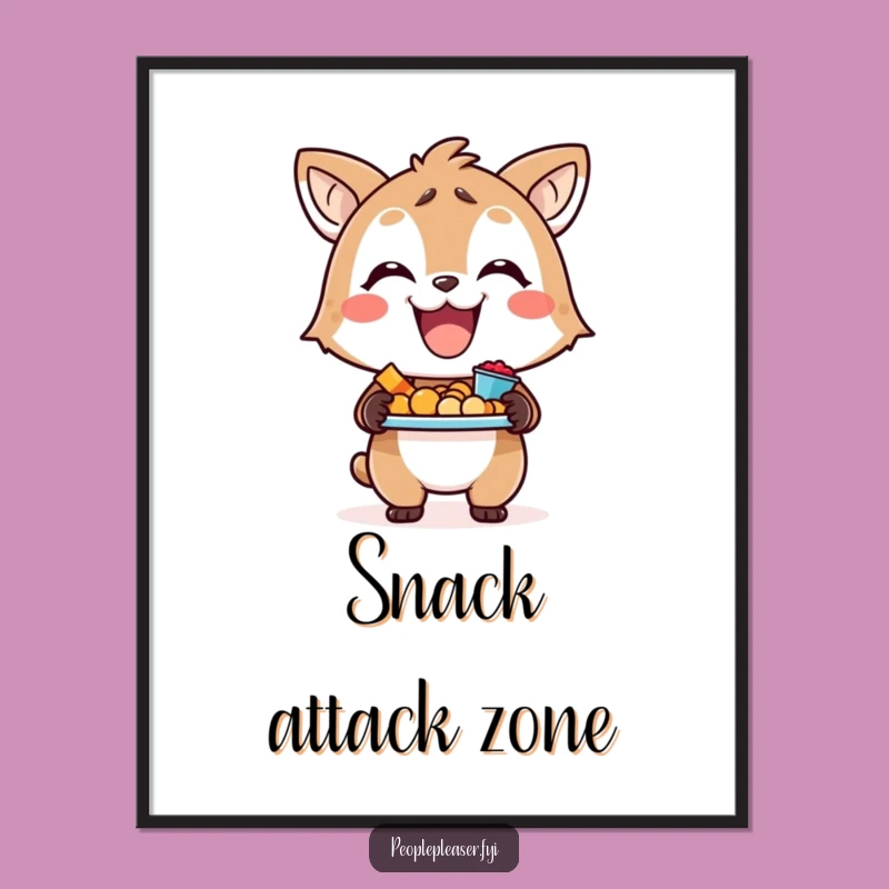 Funny Wall Art Poster - Smiling Animal with Snacks - Decor Gift