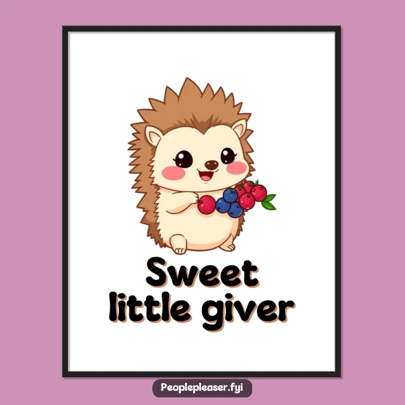 Funny Kawaii Hedgehog Poster, Generous Spirit Art, Whimsical Decor Gift