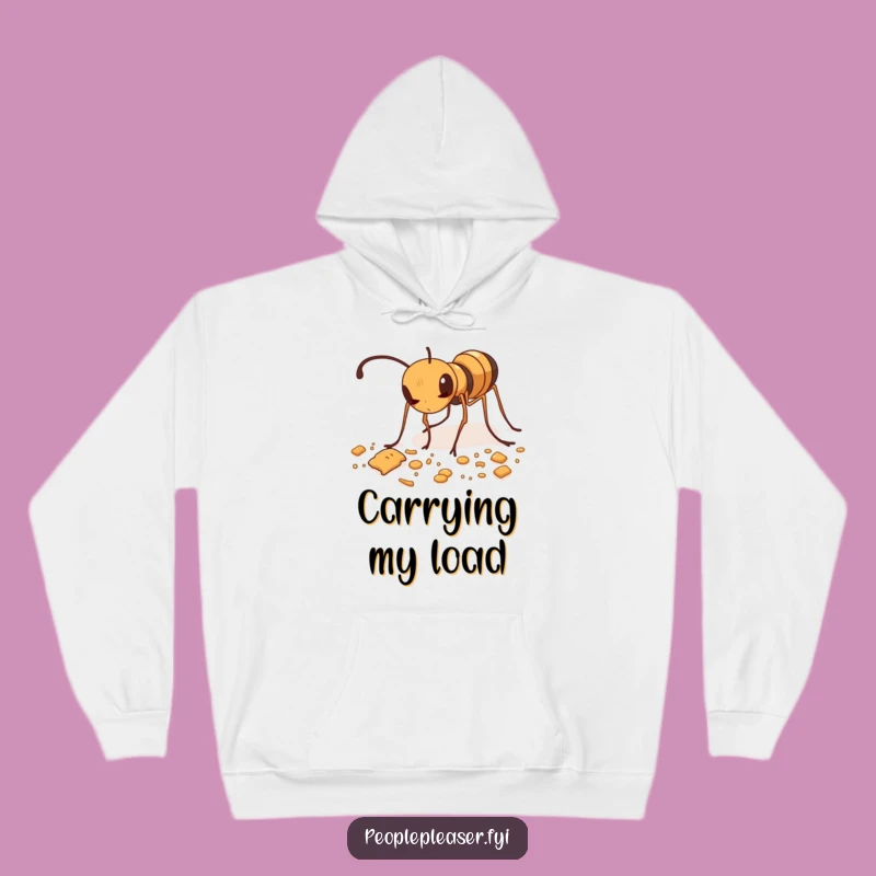 Funny Ant Tidying Hoodie: Cozy hoodie with an ant cleaning crumbs, a funny gift.