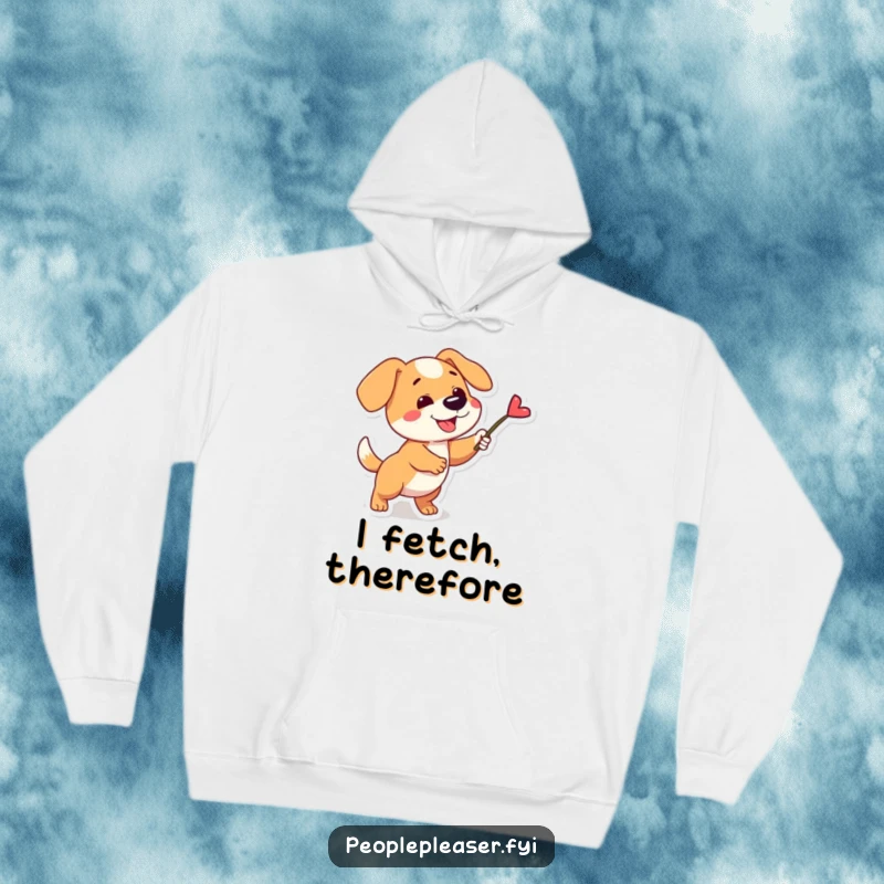 Funny hoodie featuring a playful dog character fetching a single, perfect stick, offering warmth and playful energy.