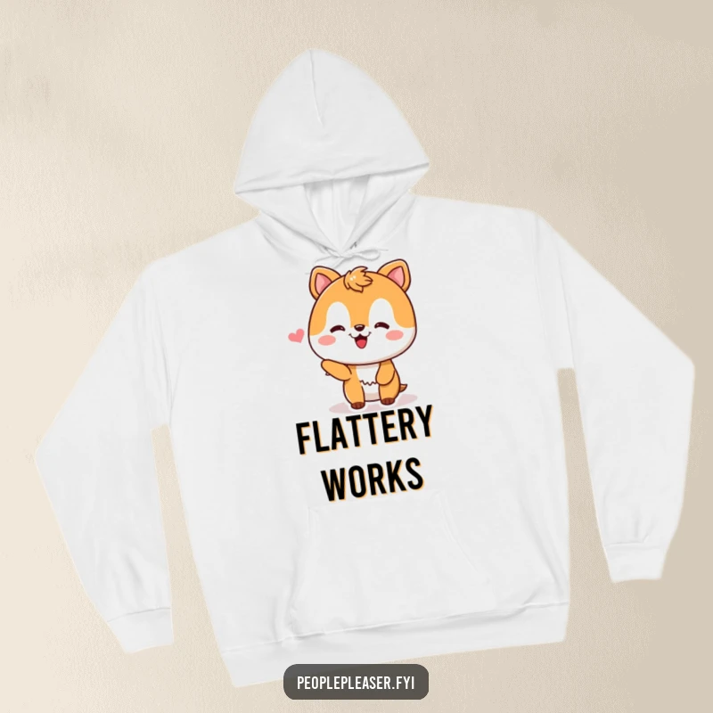 Funny Hoodie featuring a happy animal character with a contented smile, clearly pleased after receiving a compliment, radiating warmth and joy.