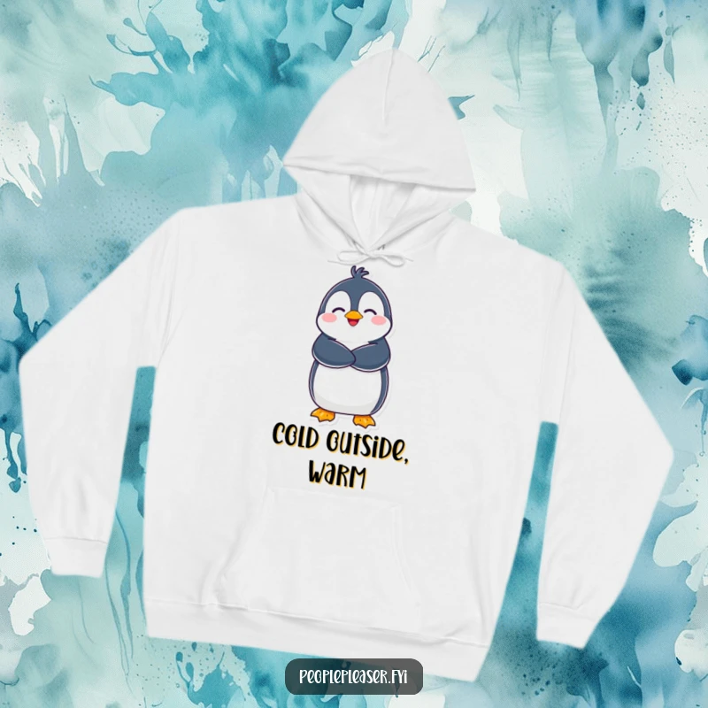 Funny Penguin Hoodie: A delighted penguin character gives a warm hug, radiating comfort and happiness. Great funny gift!