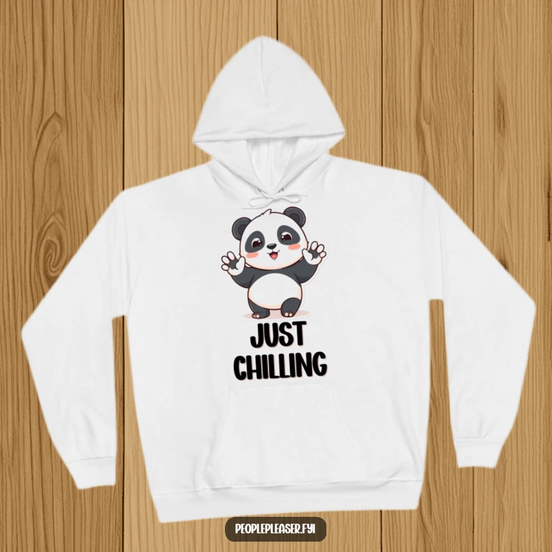 Funny panda hoodie featuring a waving character with a big smile, offering warmth and a friendly hello with a humorous touch.