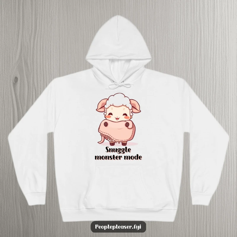 Funny Sheep Hoodie: A giggling sheep character holds out a soft, inviting blanket, embodying pure comfort and amusement. Great funny gift!
