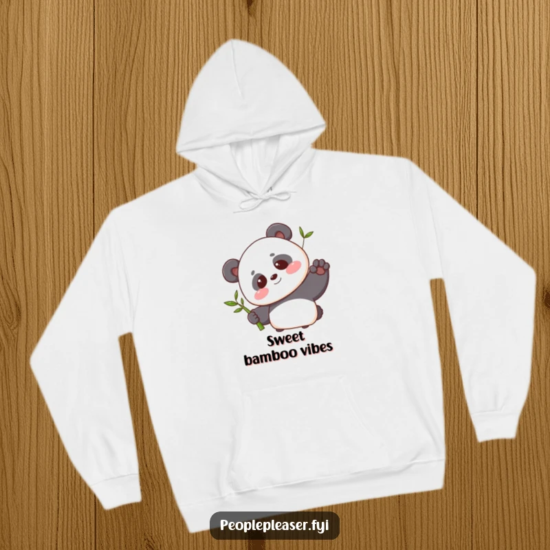 Funny hoodie featuring a blushing panda character offering a single bamboo shoot with a sweet smile, providing warmth and adorable comfort.