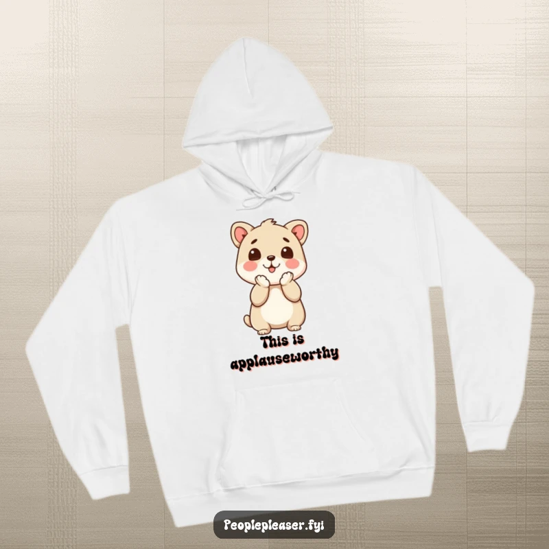Funny Hoodie: A joyful animal character clapping its paws vigorously to show enthusiastic approval.