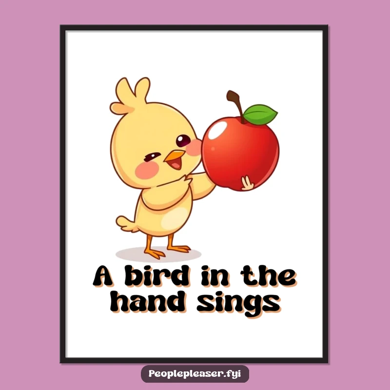 Funny Free Printable Wall Art: Giggling Bird Apple, Cheerful Downloadable Decor