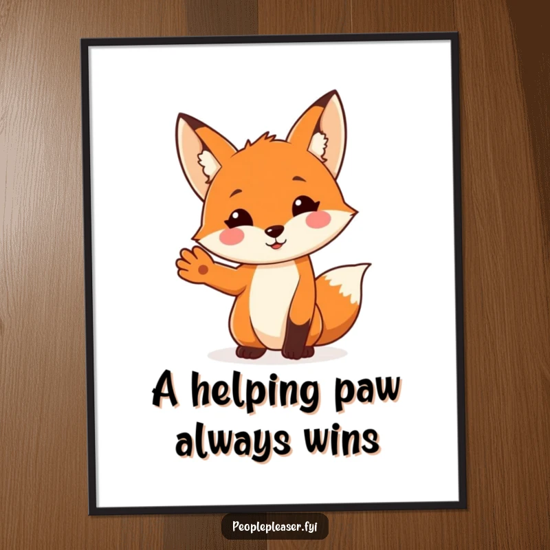 Funny Free Printable Wall Art: A charming fox with a friendly expression extends its paw, symbolizing help and support.