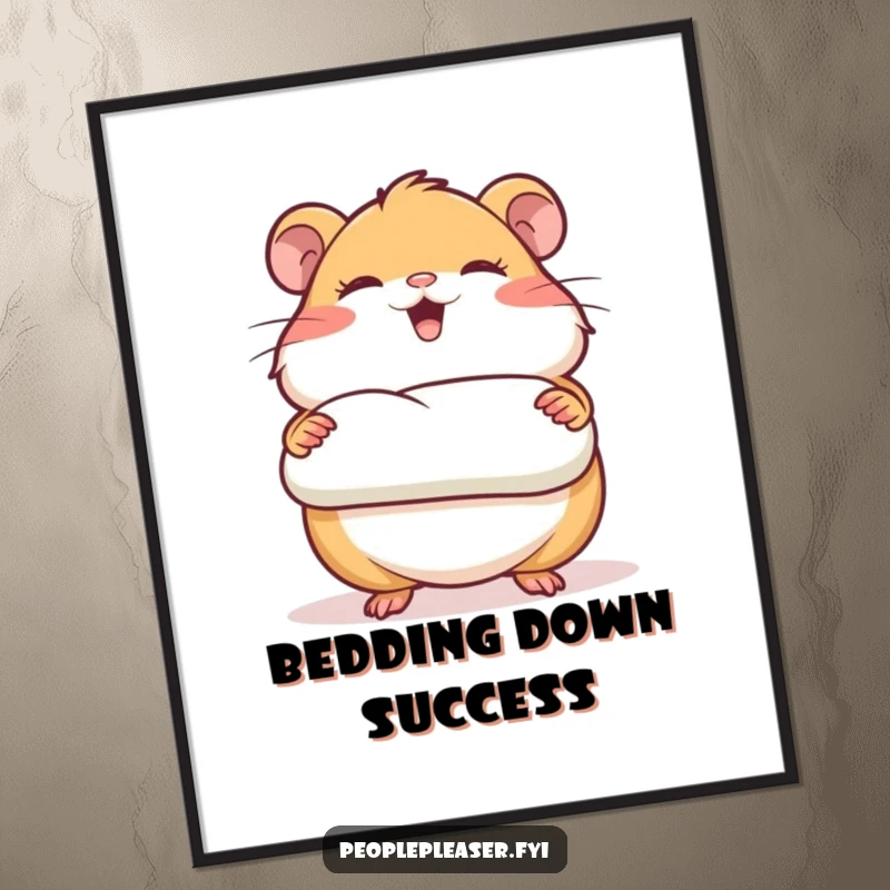 Funny Free Printable Hamster Wall Art: Giggling hamster presenting perfectly rolled bedding, a humorous and cozy addition to walls.