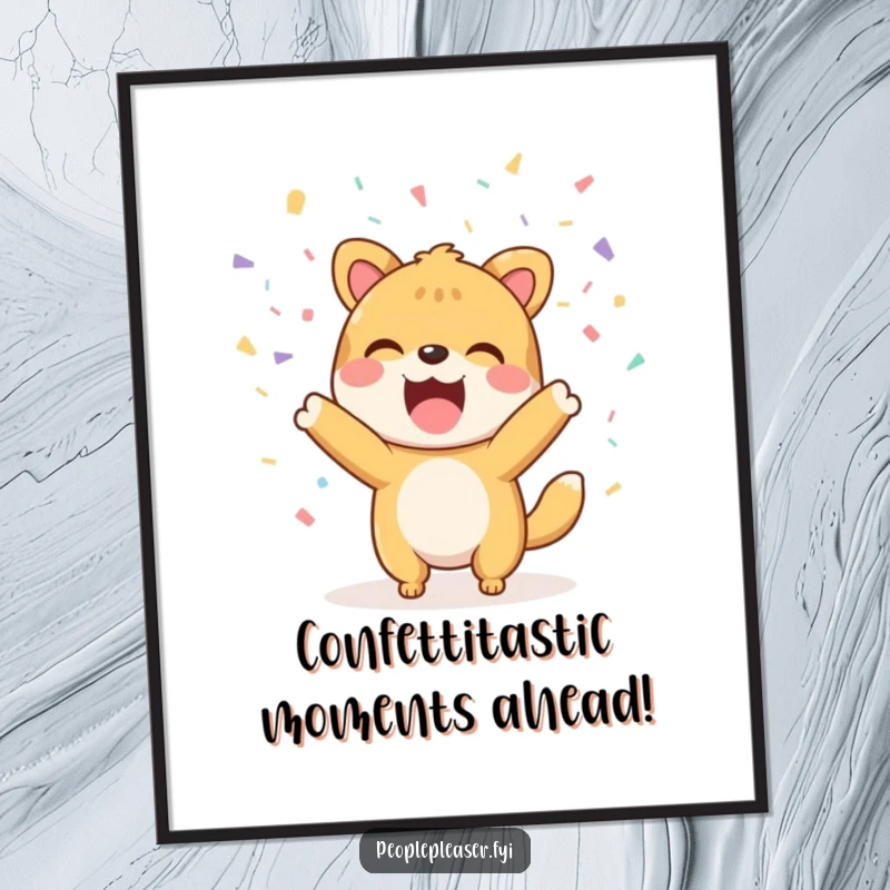 Funny Free Printable Wall Art: A joyful animal character joyfully throws a vibrant shower of friendly confetti.