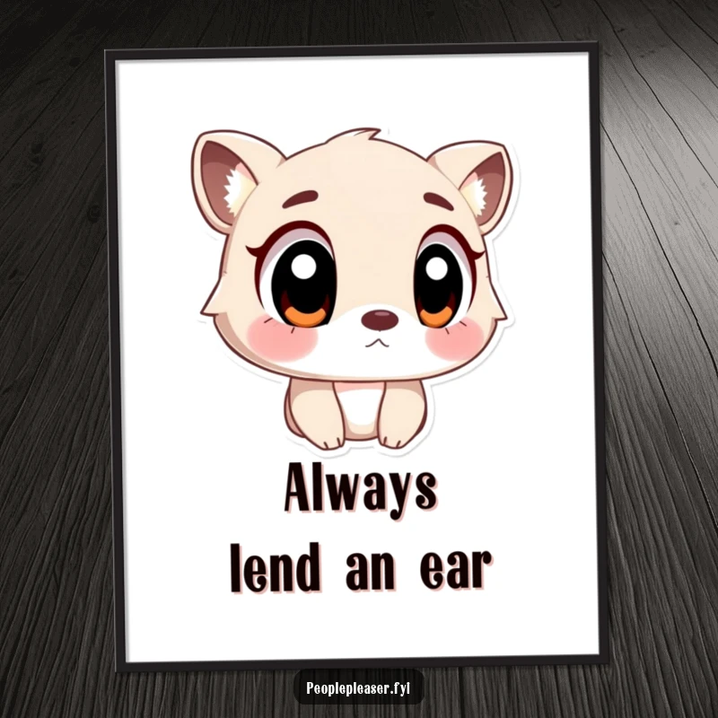 Funny Free Printable Wall Art: An animal character with large, empathetic eyes attentively listens, bringing whimsical charm to any room. Downloadable decor.