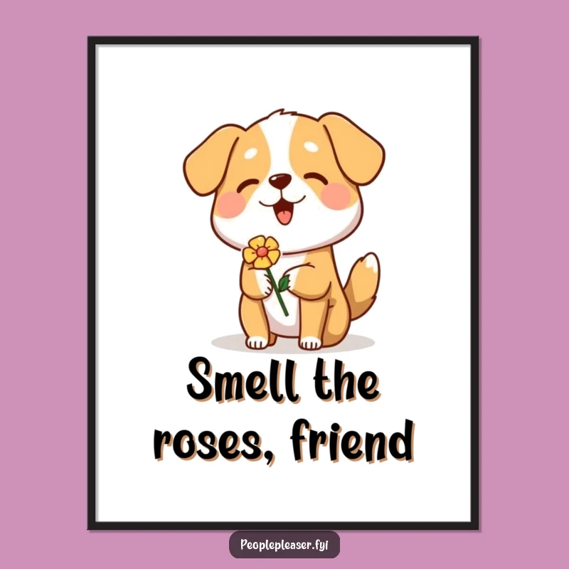 Funny Free Printable Wall Art: Cheerful Dog Flower - Downloadable Art Gift