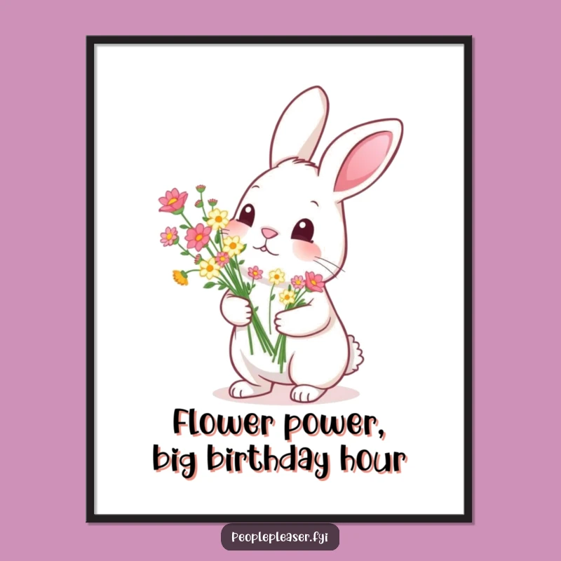 Funny Free Printable Wall Art: Diligent Rabbit Flower Bouquet Downloadable Art Gift