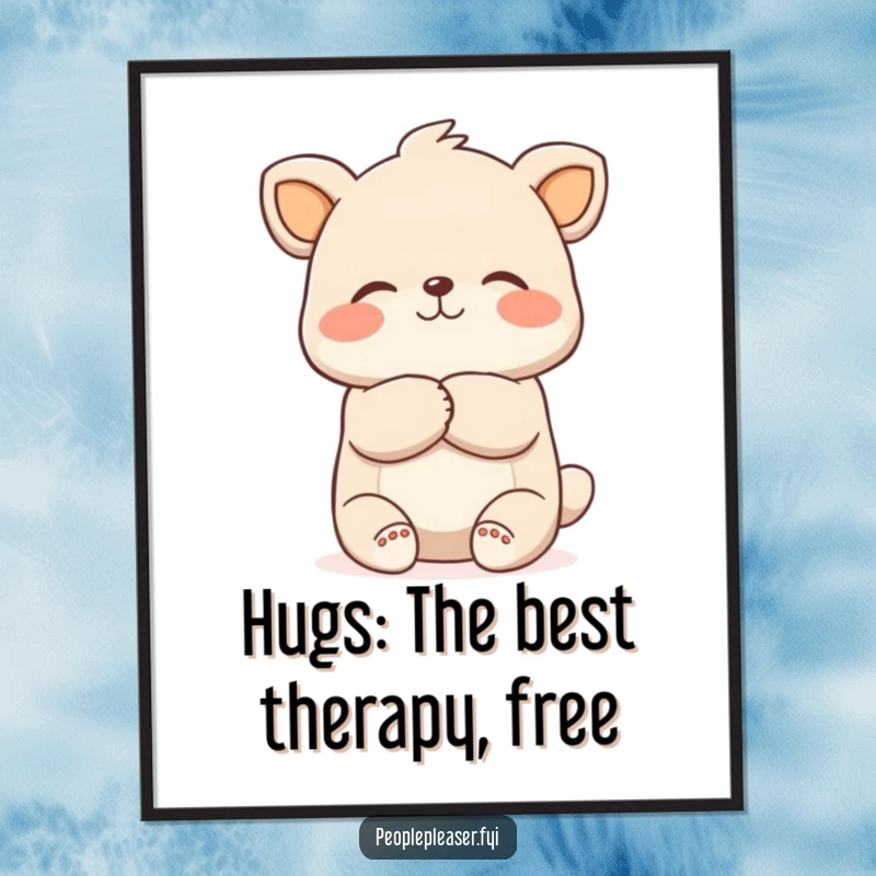 Funny Free Printable Wall Art depicting a cheerful animal character sharing a large, comforting hug, adding warmth to any home.