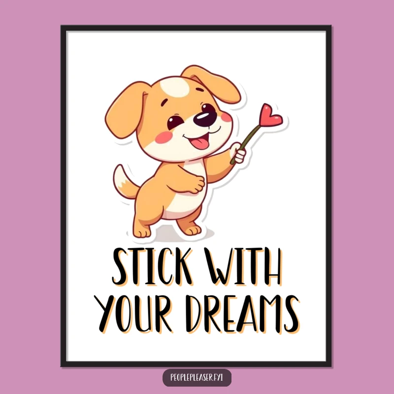 Funny Free Printable Wall Art: Playful Dog Stick - Energetic Downloadable Decor for Dog Lovers!