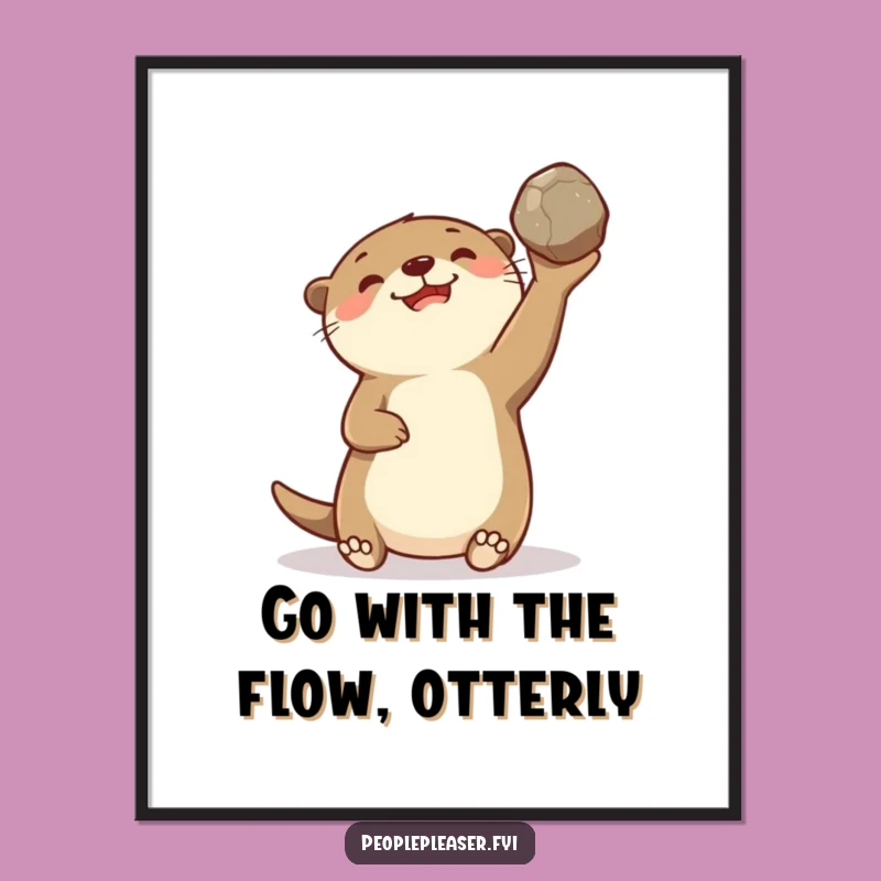 Funny Free Printable Wall Art: Otter Tossing Stone - Quirky Downloadable Decor for Your Space!