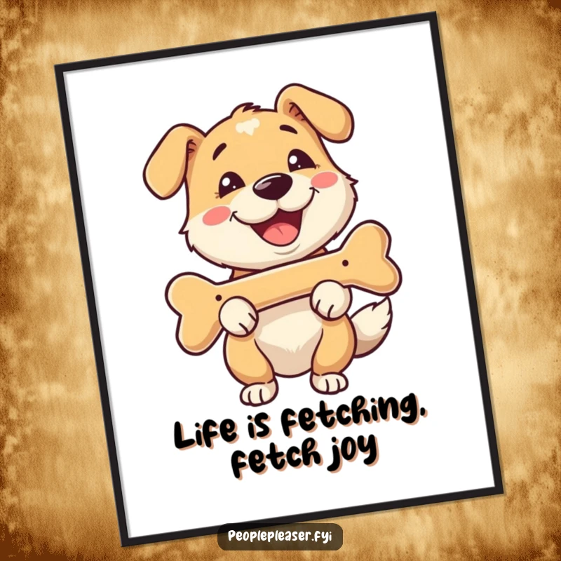 Funny Free Printable Wall Art: A happy dog character happily presents a bone, bringing smiles and cheer.
