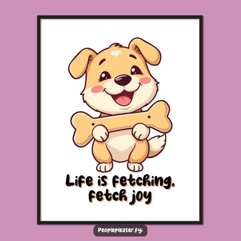 Funny Free Printable Wall Art: Happy Dog with Bone, Cheerful Downloadable Decor