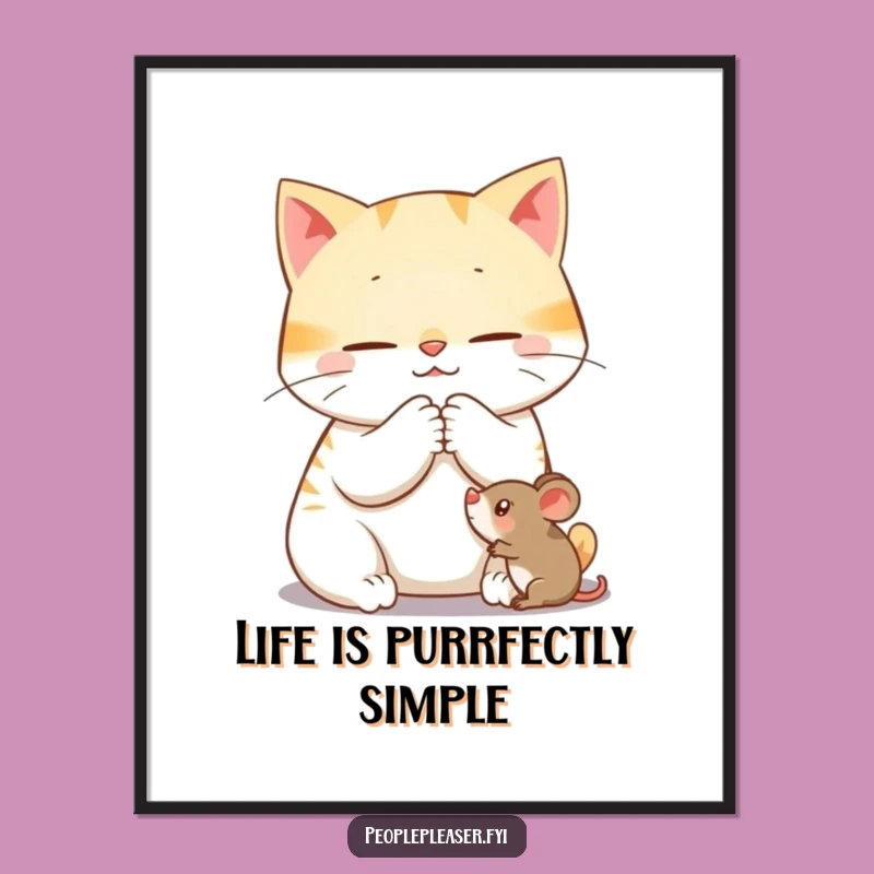 Funny Free Printable Wall Art: Content Cat Mouse - Cozy Downloadable Decor for Cat Lovers!