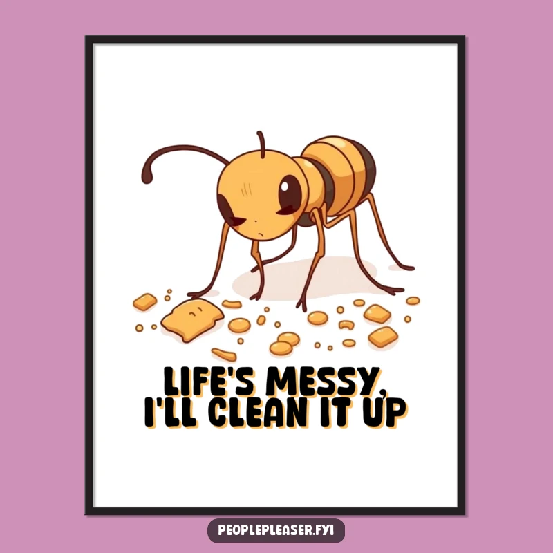 Free Printable Wall Art: Diligent Ant Tidying Crumbs Downloadable Humorous Art
