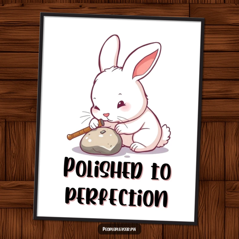Funny Free Printable Wall Art: A focused rabbit meticulously polishing a found object until it gleams with dedication.