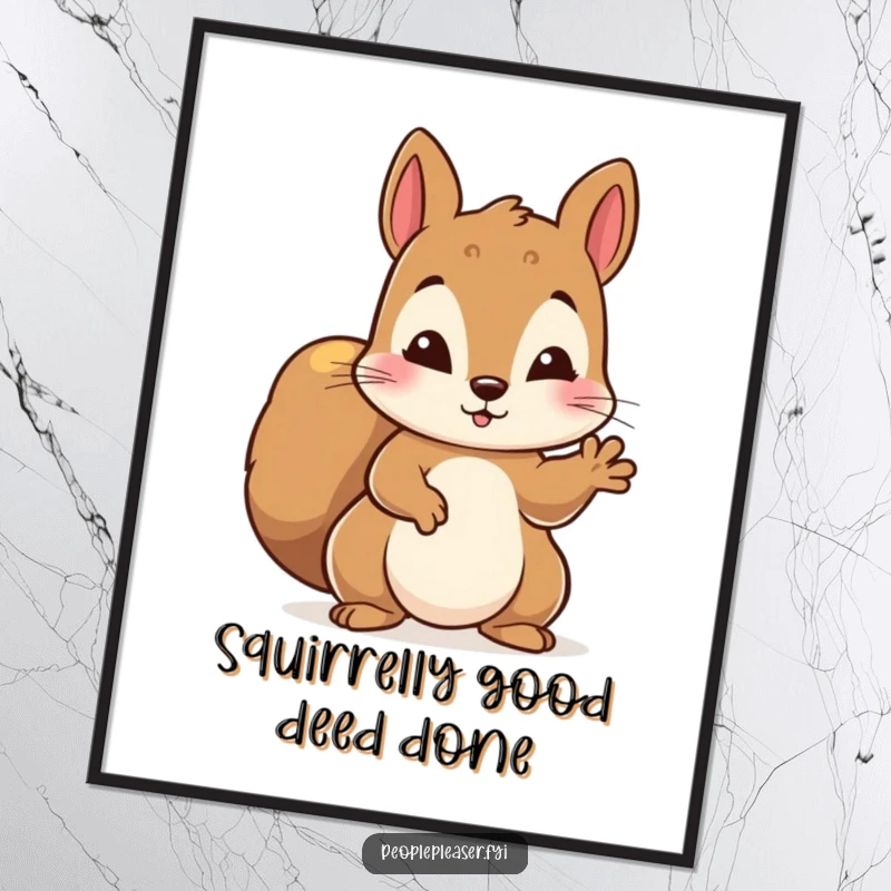 Funny Free Printable Squirrel Wall Art: Diligent squirrel extending a helping paw, symbolizing kindness and support.