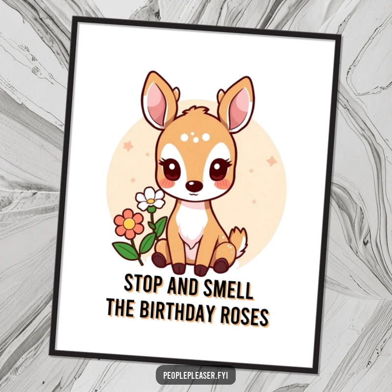 Funny Free Printable Wall Art: A charming deer character sweetly offers a single flower, creating a whimsical and humorous piece of downloadable art.