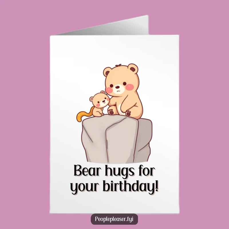 Free Printable Birthday Card: Kind Bear Lifts Friend Funny Downloadable Gift