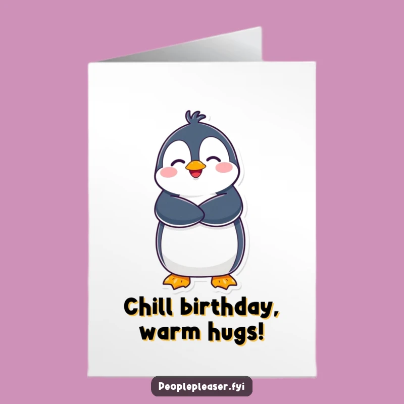 Free Printable Birthday Card: Penguin Hug, Funny Downloadable Gift for Loved Ones