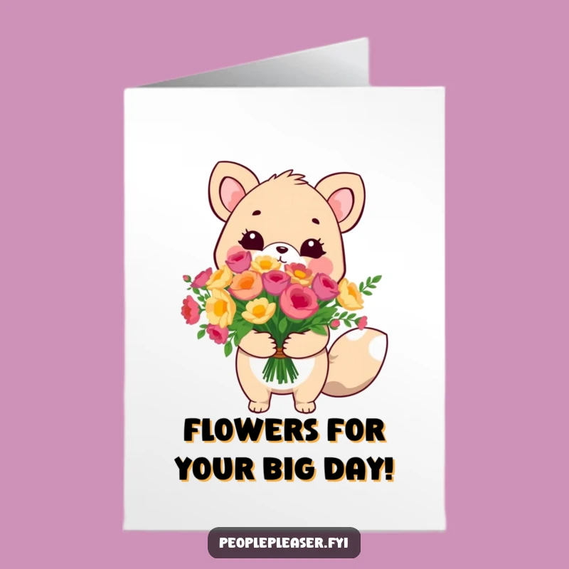 Cute Animal Free Printable Birthday Card: Bouquet Surprise downloadable gift!