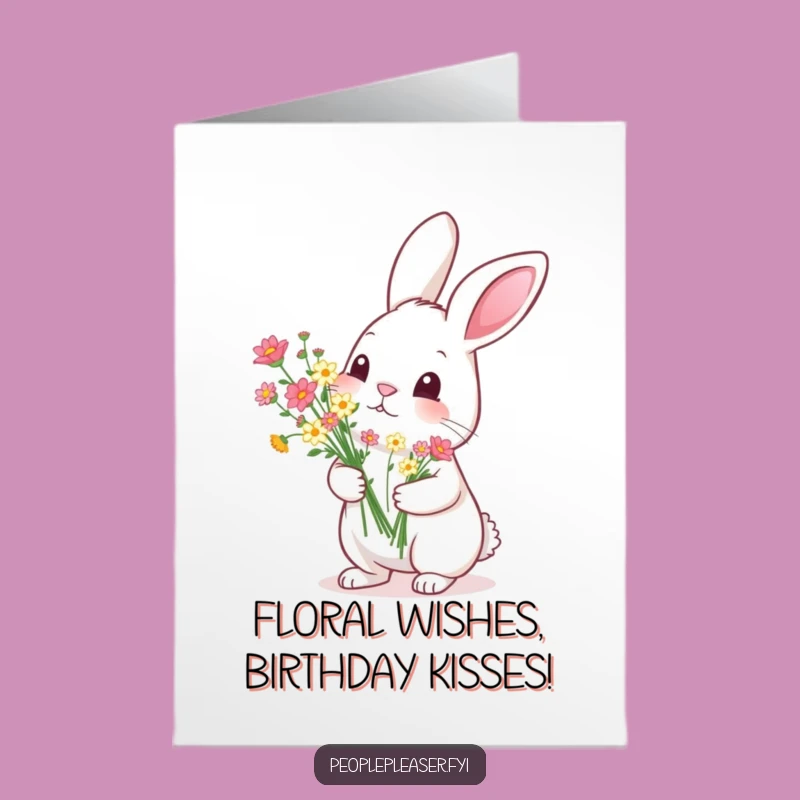 Free Printable Birthday Card: Diligent Rabbit & Flower Bouquet Funny Downloadable Gift