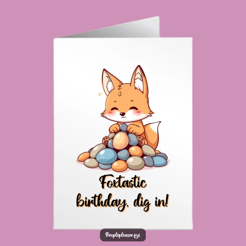 Free Printable Birthday Card: Fox's Pebble Treasure - Funny Downloadable Gift!