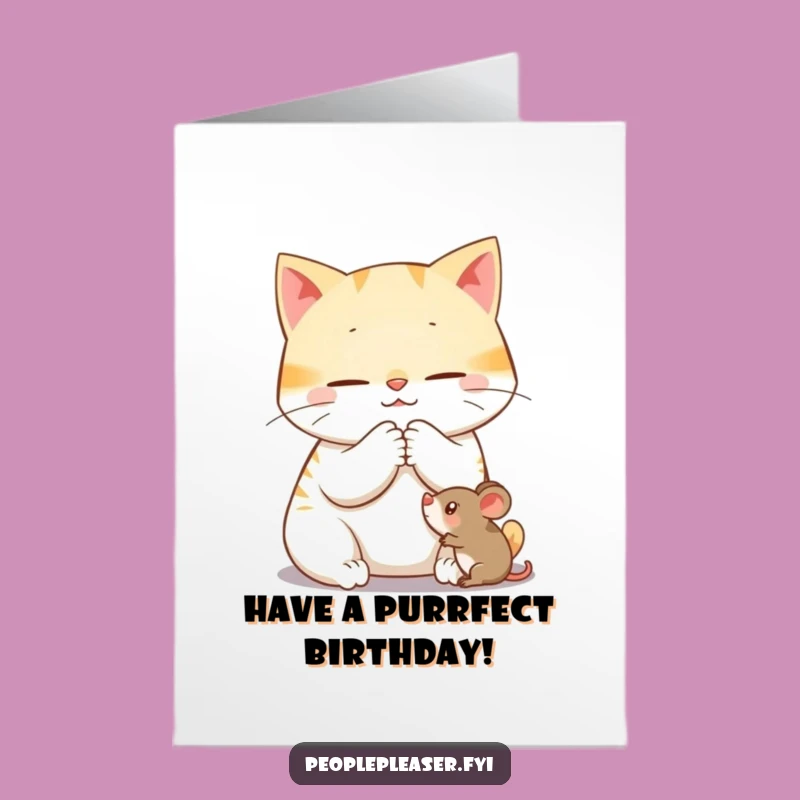 Free Printable Birthday Card: Content Cat Mouse - Funny Downloadable Gift for Cat Lovers!