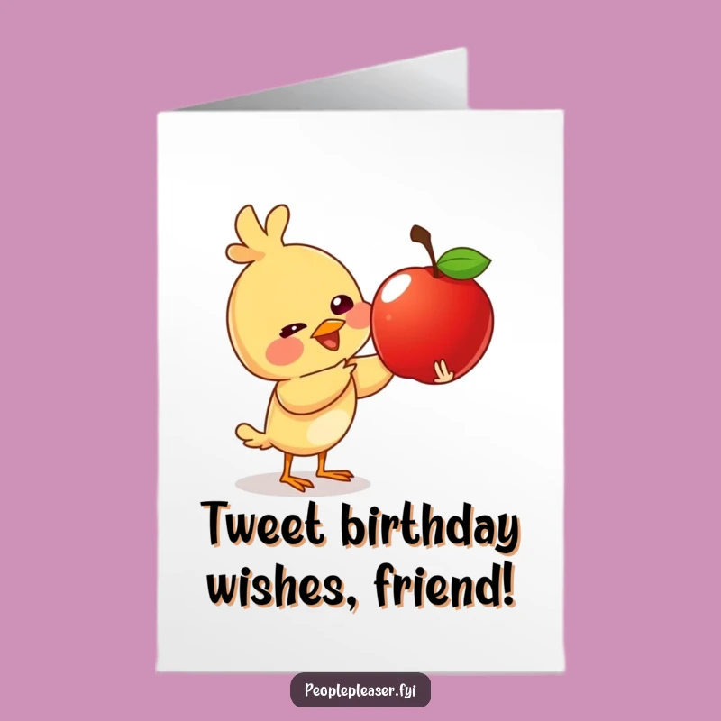 Free Printable Birthday Card: Giggling Bird Apple Gift, Funny Downloadable Greeting