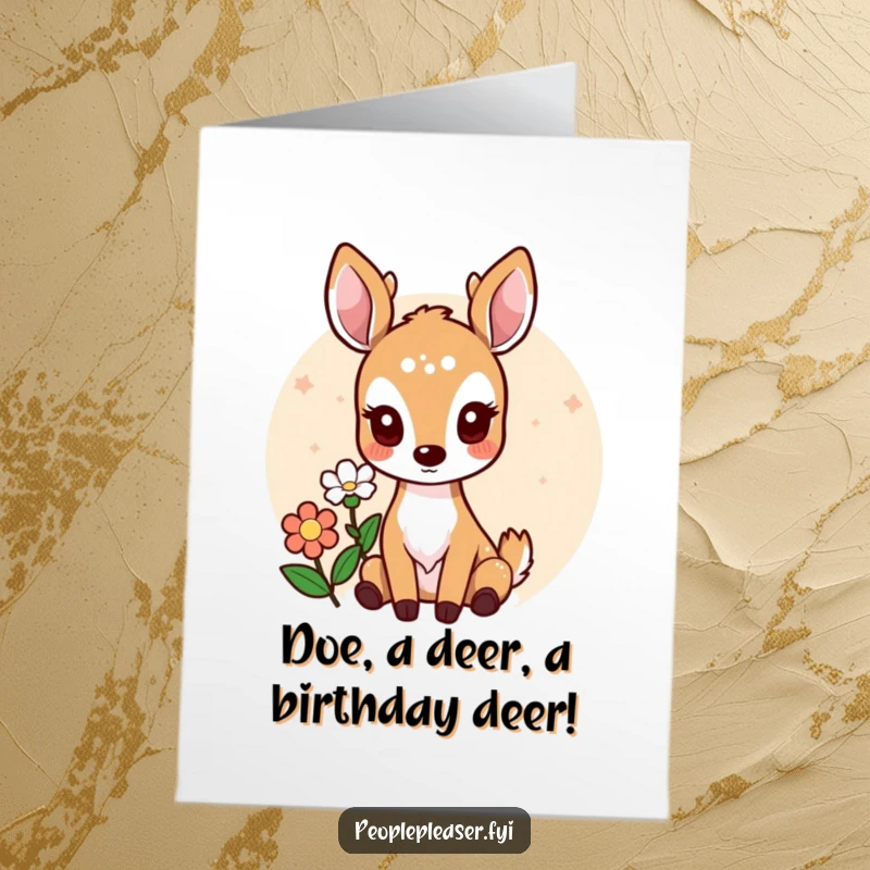 Funny Free Printable Birthday Card featuring a cute deer with a flower, offering a gentle and humorous greeting for a special occasion.