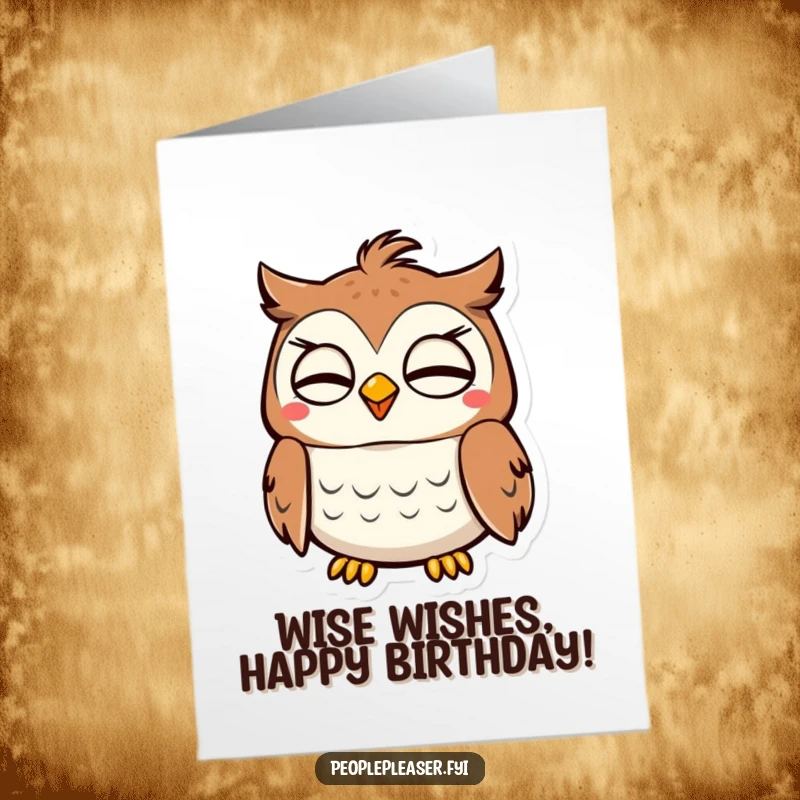 Funny Free Printable Birthday Card: A wise owl with spectacles gives a subtle, approving nod, celebrating their special day.