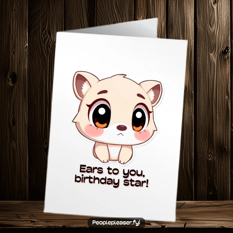 Funny Free Printable Birthday Card: An animal character with huge, earnest eyes listens intently, offering a sympathetic ear. A downloadable gift.