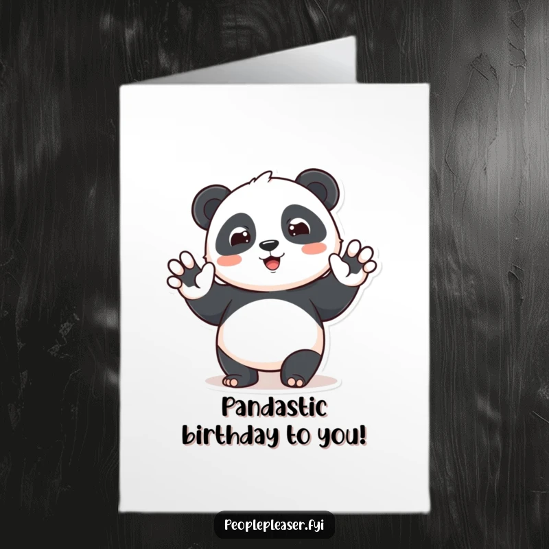 Funny Free Printable Birthday Card featuring a smiling panda character waving enthusiastically, offering a joyful and humorous birthday message.