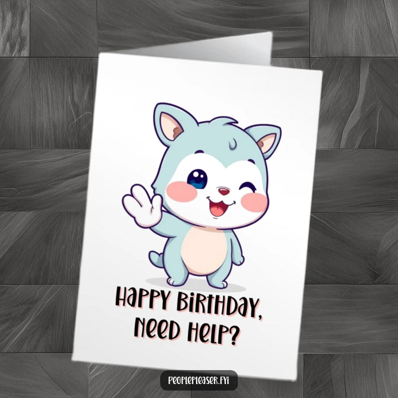Funny Free Printable Birthday Card: A cheerful animal character extending a helping hand with a warm smile.