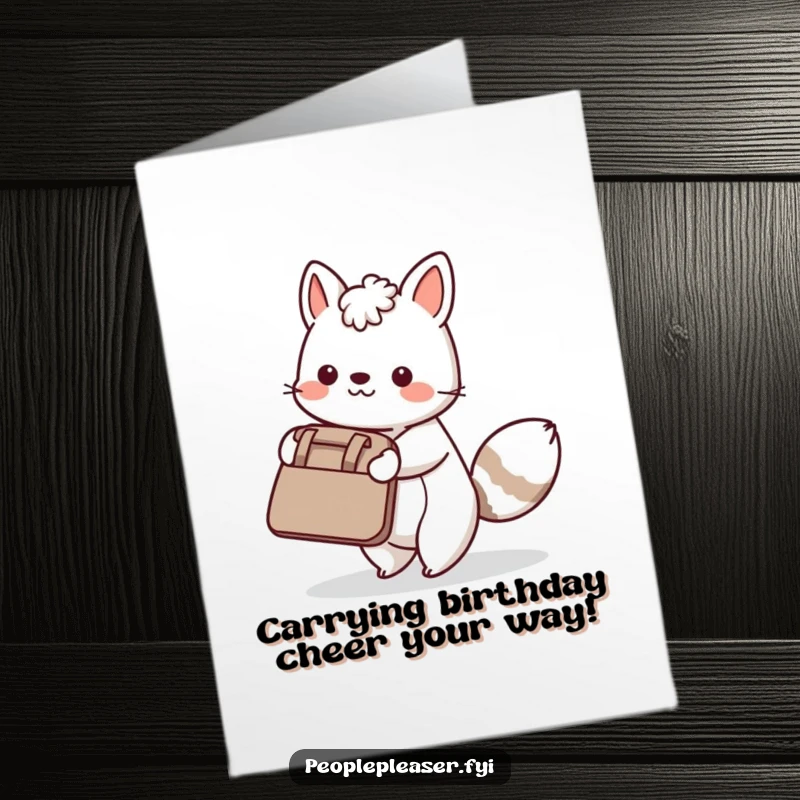 Funny Free Printable Birthday Card: A helpful animal character kindly carries a large bag for a friend on their birthday.