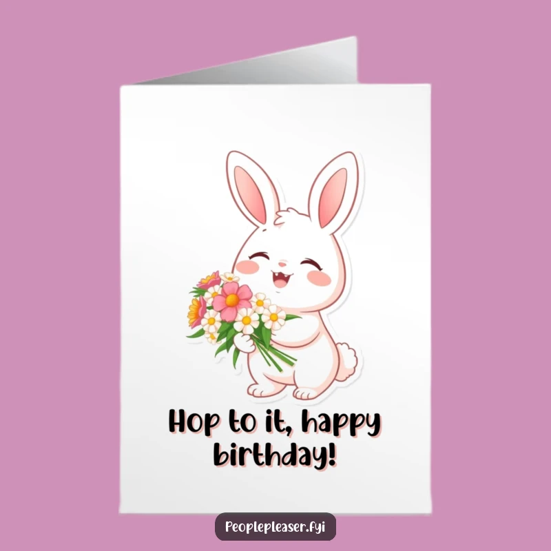 Free Printable Birthday Card: Cheerful Bunny Flowers, Delightful Downloadable Birthday Greeting