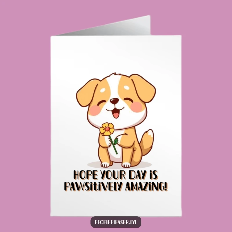 Free Printable Birthday Card: Cheerful Dog Flower - Funny Downloadable Gift